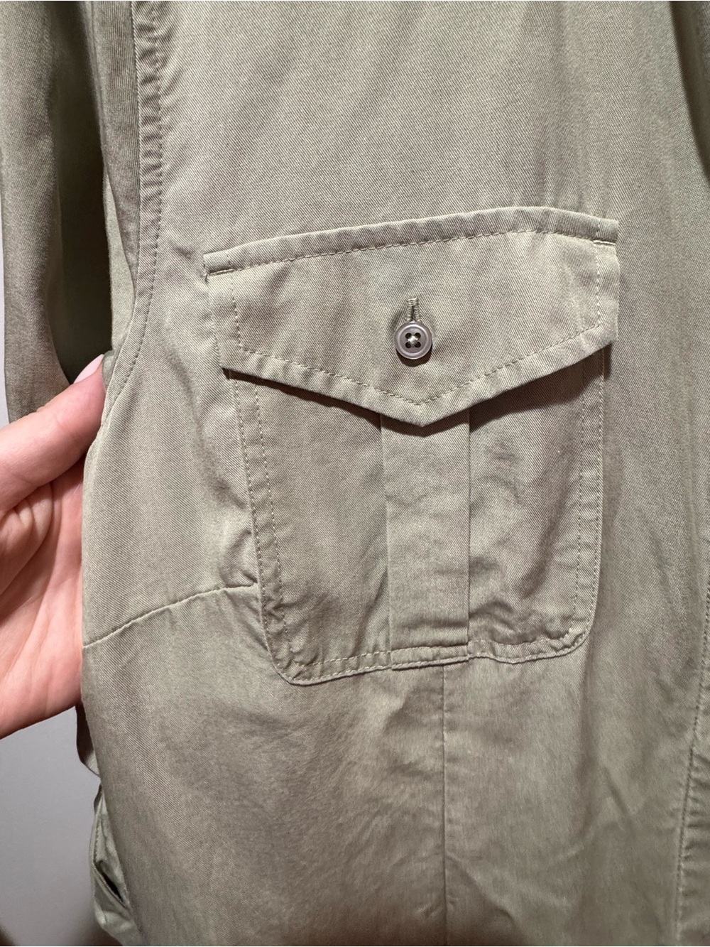 Light Olive Green Women’s Long Shirt Dress - Picture 7 of 8